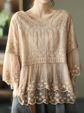 Round Neck Summer Casual See-Through Blouse